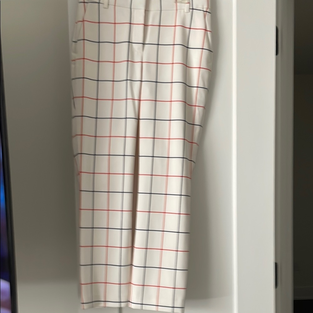 Womens Checkered Pants - White with Red and Blue Accents by Tory Burch